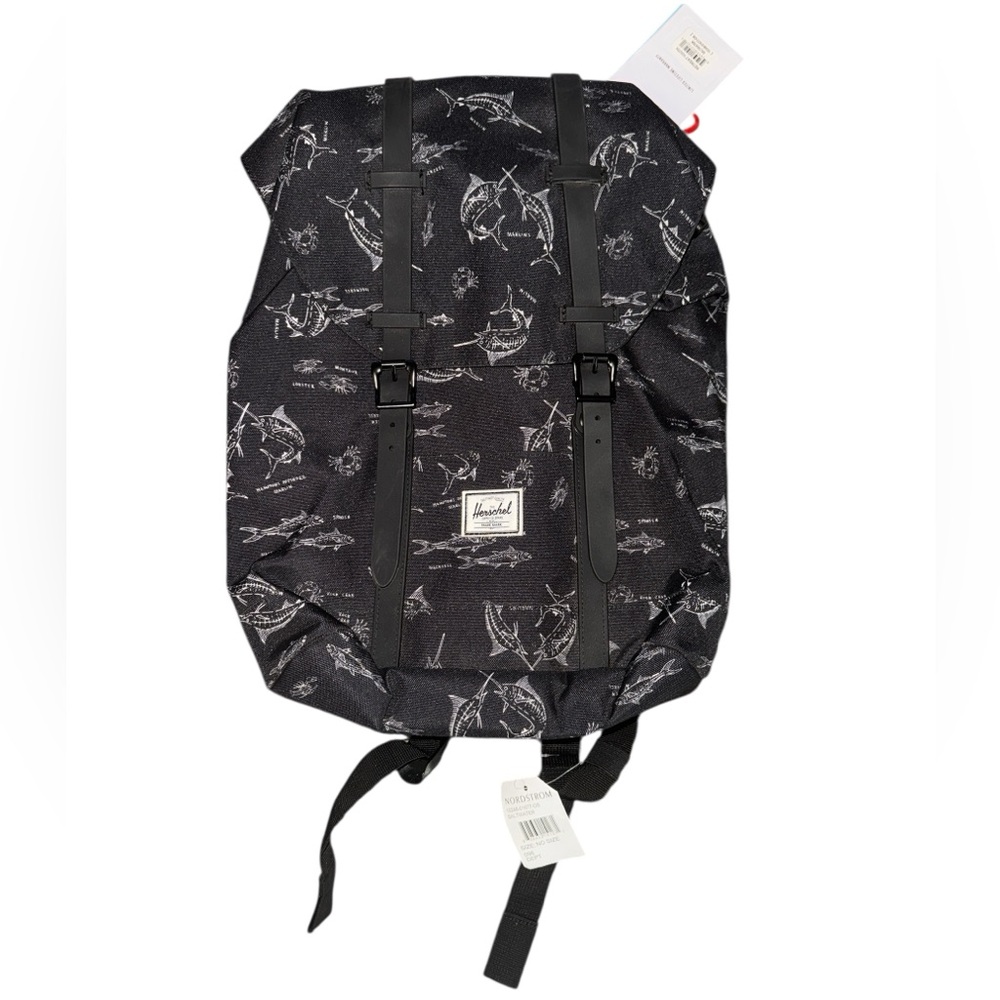 Herschel Supply Company Black Backpack with Swordfish Sailfish Graphic Design